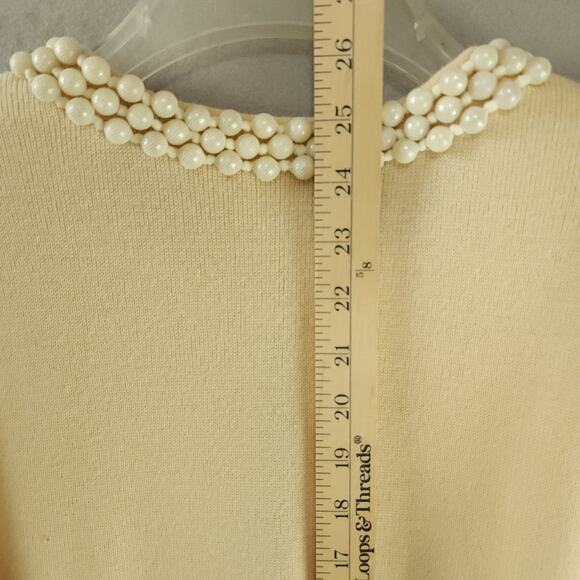 Dana Buchman Beaded Sweater Cardigan Large Ivory Wool Long Sleeve - Picture 3 of 9